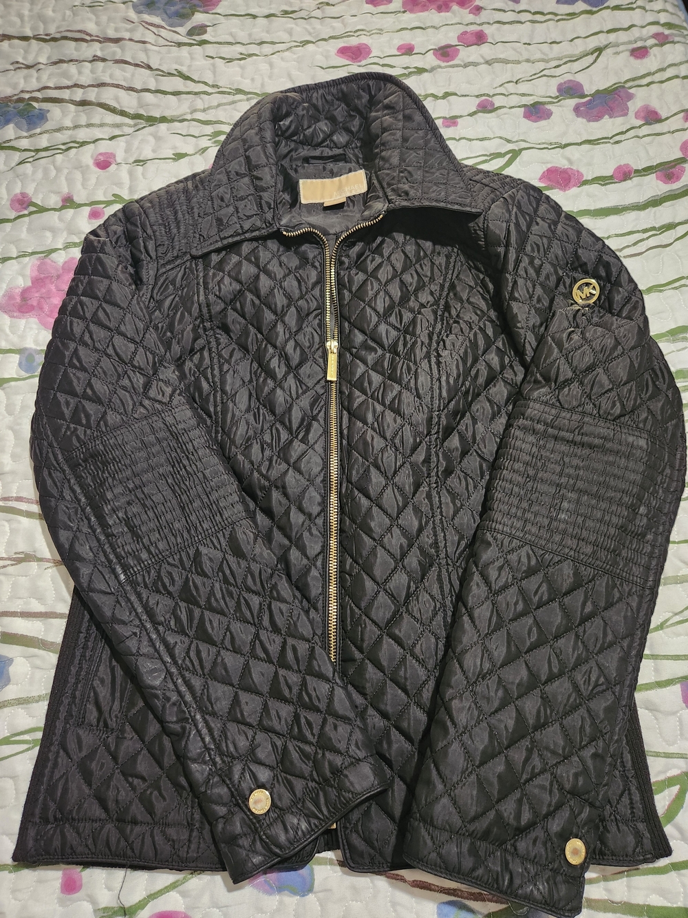 Michael Kors Black Quilted Puffer Jacket with Gold Hardware